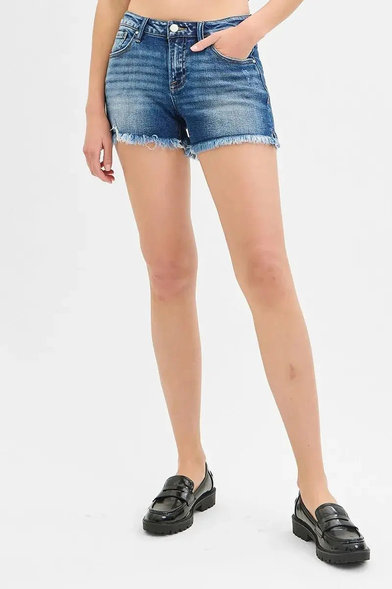 RISEN Full Size Low Rise Frayed Denim Shorts Plus Size - Love Salve